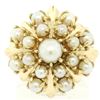 Image 1 : Estate 14k Yellow Gold 3 Tier 17 Pearl Snowflake Burst Cluster Cocktail Ring