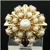 Image 5 : Estate 14k Yellow Gold 3 Tier 17 Pearl Snowflake Burst Cluster Cocktail Ring