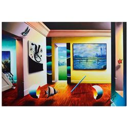 Ferjo, "Sun Over Bridge" Original Painting on Canvas, Hand Signed with Letter of