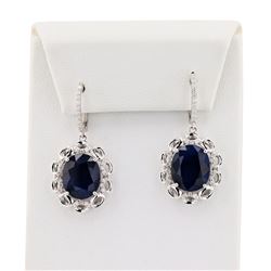 14.80 ctw Blue Sapphire and 0.46 ctw Diamond 14K White Gold Earrings