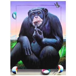 Ferjo, "Gorilla Thinking" Original Painting on Canvas, Hand Signed with Letter o