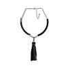 Image 1 : Leather Tassel Pendant Necklace - Rhodium Plated