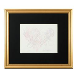 Guillaume Azoulay, "Essai W" Framed Original Color Pencil Drawing, Hand Signed w