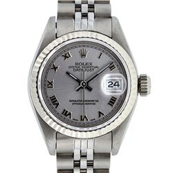 Rolex Ladies Stainless Steel Slate Grey Roman 26MM Oyster Perpetual Datejust