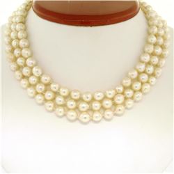 Three Strand Baroque Pearl 14" Choker Necklace w/ 14K Yellow Gold Filigree Clasp