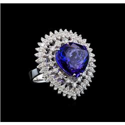 GIA Cert 11.22 ctw Tanzanite and Diamond Ring - 14KT White Gold