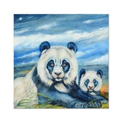 Martin Katon, "Sky Blue Pandas" Original Oil Painting on Canvas, Hand Signed wit