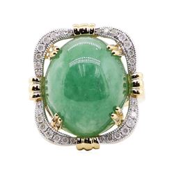 22.19 ctw Jadeite and Diamond Ring - 14KT Yellow Gold