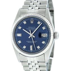 Rolex Mens Stainless Blue Diamond 36MM Oyster Perpetaul Datejust