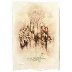 Brachi Horen, "Western Wall" Hand-Embellished Mixed Media with Goldleaf, Hand Si