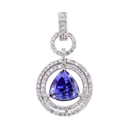 6.85 ctw Tanzanite and Diamond Pendant - 14KT White Gold