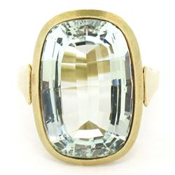 Antique 14kt Yellow Gold 8.57 ctw GIA Certified Oval Aquamarine Solitaire Ring