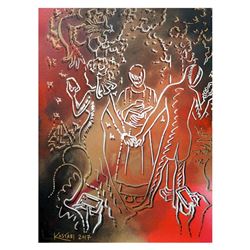 Mark Kostabi "Leave A Comment Down Below" Hand Signed Original Artwork with COA.