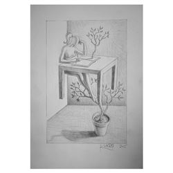 Mark Kostabi "Evolution of an Idea" Hand Signed Original Artwork with COA.