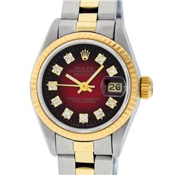 Rolex Ladies 2 Tone Red Vignette Diamond 26MM Datejust Wristwatch