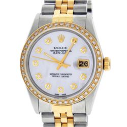 Rolex Mens 2 Tone Mother Of Pearl Diamond 36MM Oyster Perpetaul Datejust