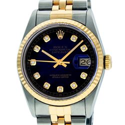 Rolex Mens 2 Tone Blue Vignette Diamond 36MM Datejust Wriswatch