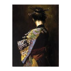 Fabian Perez, "Geisha" Hand Textured Limited Edition Giclee on Canvas. Hand Sign