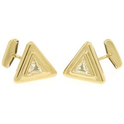 French 18k Yellow Gold Marina B 1.20 ctw FANCY Yellow Trillion Diamond Cuff Link