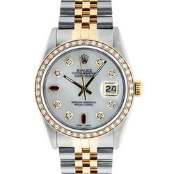 Rolex Mens 2 Tone Mother Of Pearl Diamond 36MM Oyster Perpetual Datejust