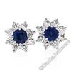 Image 1 : Sterling Silver Blue Crystal & CZ Halo Stud Earrings w/ 14kt White Gold Posts