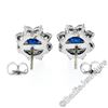Image 5 : Sterling Silver Blue Crystal & CZ Halo Stud Earrings w/ 14kt White Gold Posts