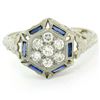 Image 1 : Antique Art Deco 18K White Gold 0.40 ctw Diamond & Sapphire Cluster Filigree Rin