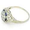 Image 6 : Antique Art Deco 18K White Gold 0.40 ctw Diamond & Sapphire Cluster Filigree Rin
