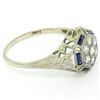Image 7 : Antique Art Deco 18K White Gold 0.40 ctw Diamond & Sapphire Cluster Filigree Rin