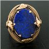 Image 5 : Antique 14kt Rose Gold Oval Lapis Ring w/ Twisted Wire and Leaf Halo