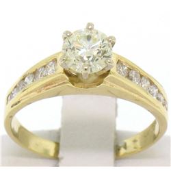 14k Solid Yellow Gold Round Diamond Solitaire Engagement Ring w/ 12 Graduated Ac