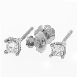 New 14K White Gold Princess Cut Solitaire Stud Earrings