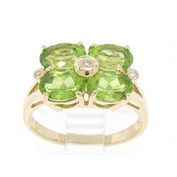 14k Solid Gold Oval Green Peridot Cluster & Bezel Diamond 4.05 ctw Ladies Ring