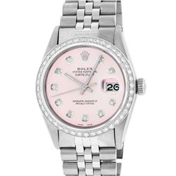 Rolex Mens Stainless Steel Pink Diamond Oyster Perpetual Datejust Wristwatch