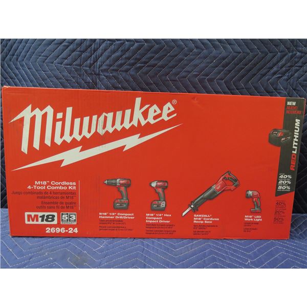 Milwaukee M18 Cordless 4 Tool Combo Kit 2696-24 New in Box