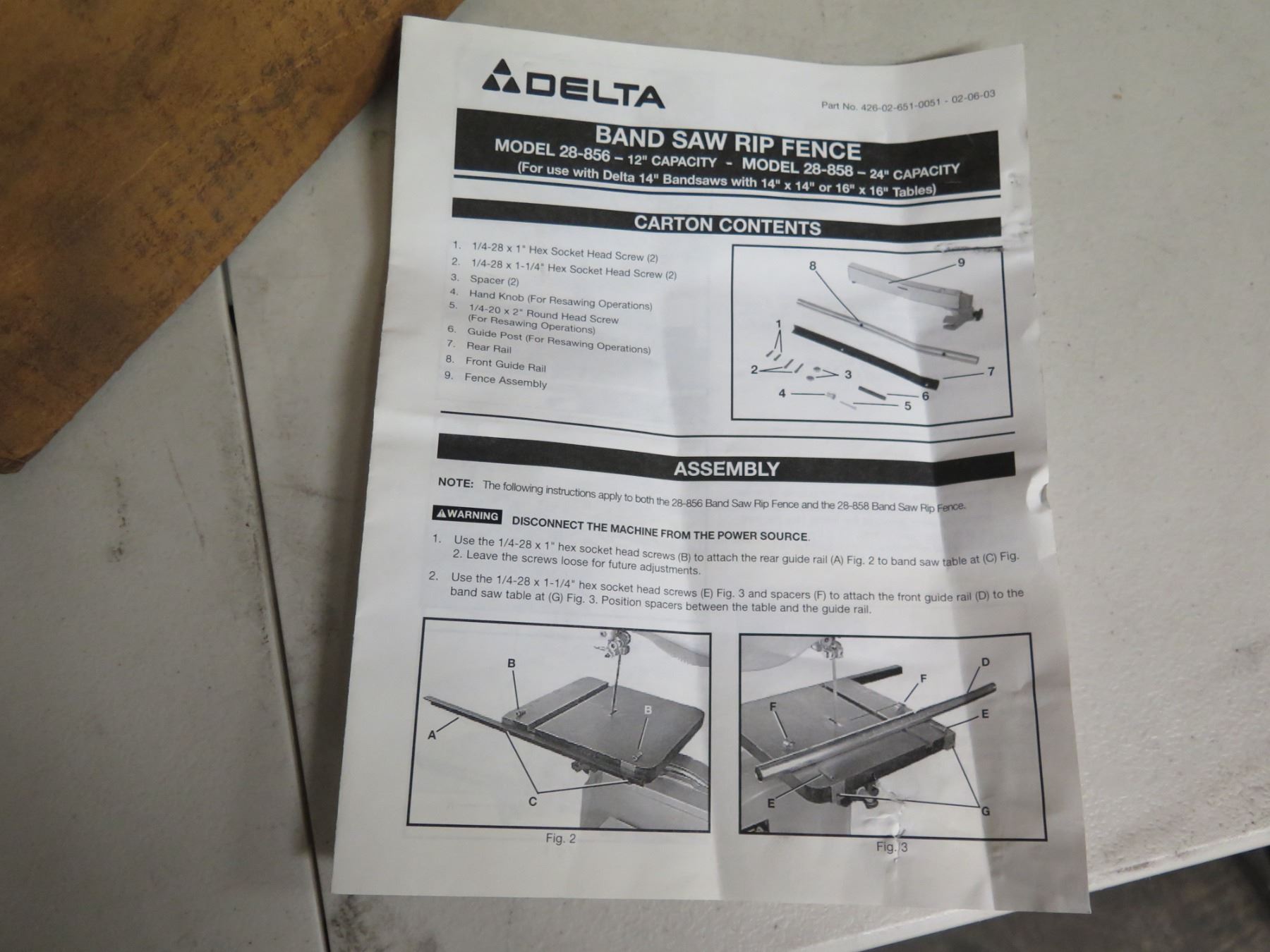 Delta Rip Fence Delta Band Saw Rip Fence Type 1 28-856 New in Box - Oahu Auctions