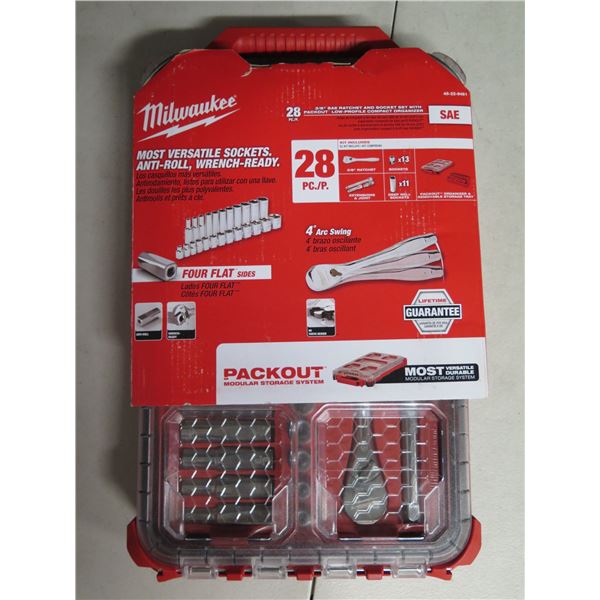 Milwaukee 28pc 3/8" SAE Ratchet & Socket Set w/ Packout Organizer New