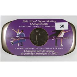 2001 World Figure Skating Championship 24K Gold Plated Medallion and Stamps - Ice Dance Pairs