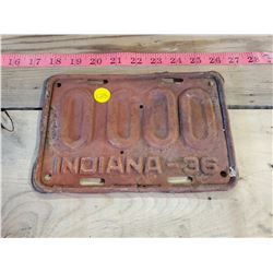 1936 Indiana License Plate