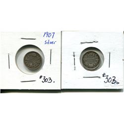 2 1907 5 cents silver