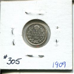 1909 5 cents silver