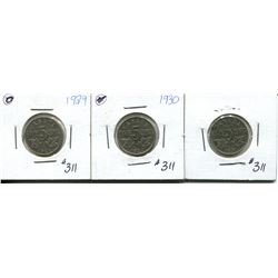 1929, 30, 31 5 cents