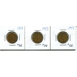 3 1943 tombac 5 cents