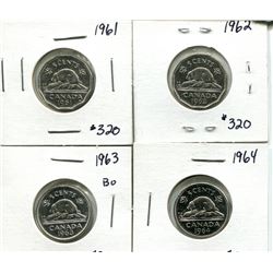 1961, 62, 63, 64 5 cents UNC