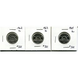 1962, 63, 64 5 cents MS