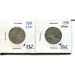 1940 25 cents silver + 1956 25 cents silver (pair)