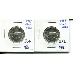 2 1967 25 cents silver