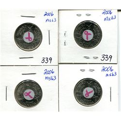 4 2006 colorized breast cancer 25 cents UNC