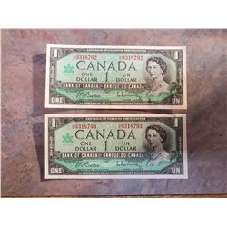 2x 1967 $1 UNC sequential