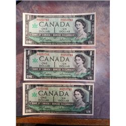 3x 1967 $1 UNC sequential G/P prefix